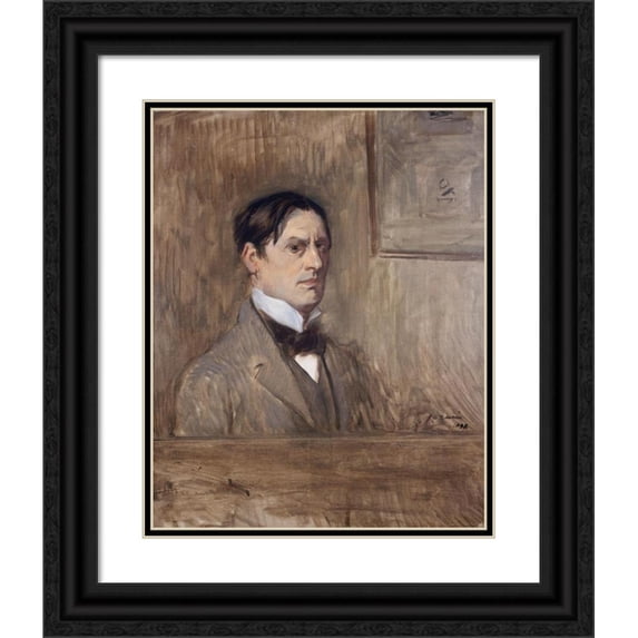 Jean-Louis Forain 12x14 Black Ornate Wood Framed Double Matted Museum Art Print Titled: Self-Portrait (1898)