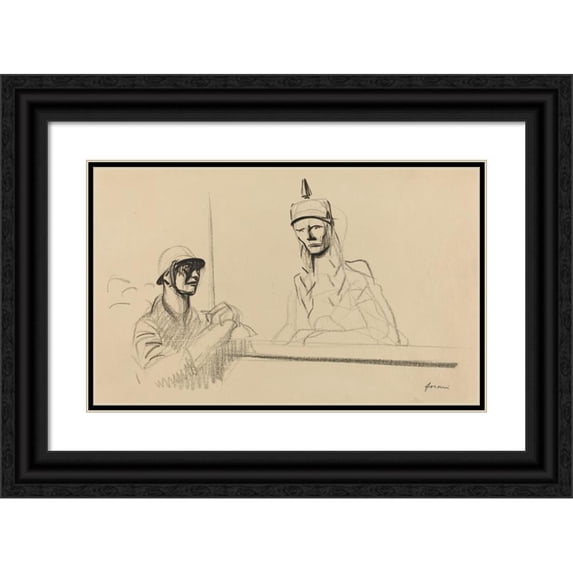 Jean-Louis Forain 14x11 Black Ornate Wood Framed Double Matted Museum Art Print Titled: French Soldier Addressing Germania (C. 1914-1919)