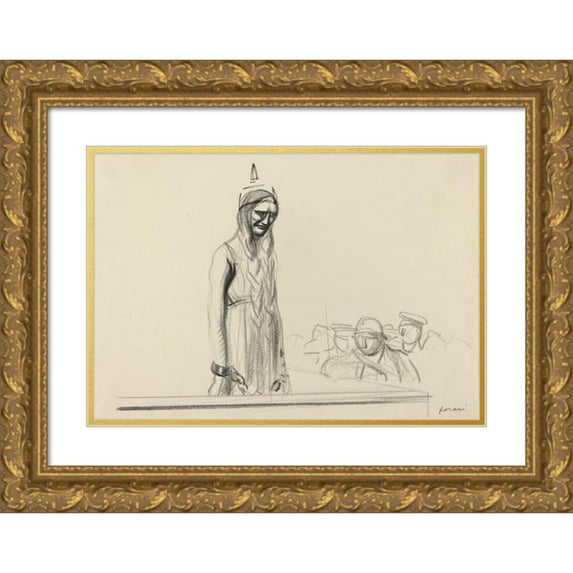 Jean-Louis Forain 14x11 Gold Ornate Wood Frame and Double Matted Museum Art Print Titled - Germania Before the Judges (C. 1914-1919)