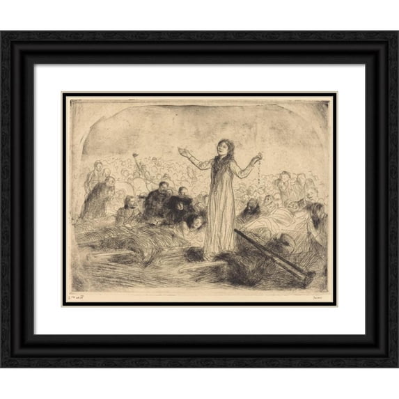 Jean-Louis Forain 14x12 Black Ornate Wood Framed Double Matted Museum Art Print Titled: Lourdes, the Miracle (Second Plate) (1912-1913)