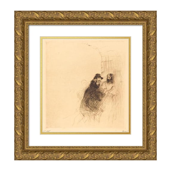 Jean-Louis Forain 15x16 Gold Ornate Wood Frame and Double Matted Museum Art Print Titled - The Meeting Under the Arch (Second Plate) (1910)
