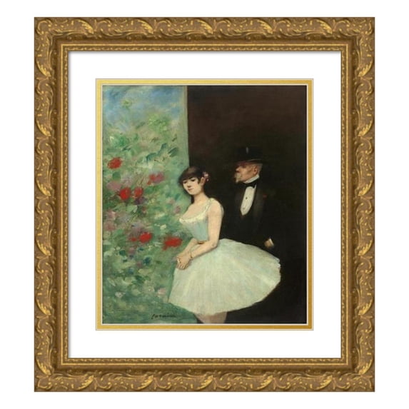 Jean-Louis Forain 20x23 Gold Ornate Framed and Double Matted Museum Art Print Titled - Behind the Scenes (C. 1880)