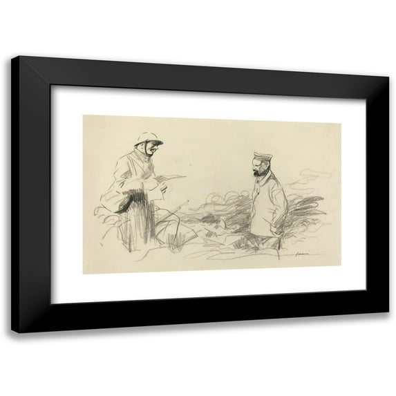 Jean-Louis Forain 24x16 Black Modern Framed Museum Art Print Titled - Poilu Acknowledging German Soldier II (Probably 1918)