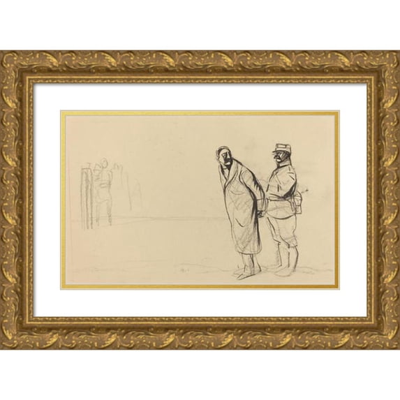 Jean-Louis Forain 24x16 Gold Ornate Framed and Double Matted Museum Art Print Titled - At the Vincennes Front. Bolo Pacha (C. 1914-1919)