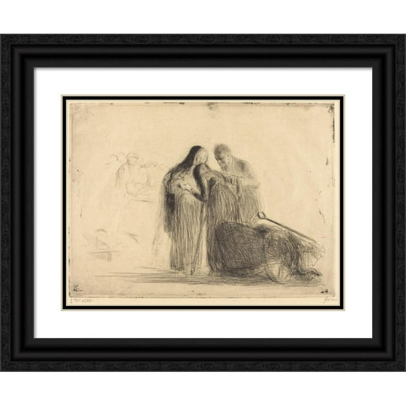 Jean-Louis Forain 24x19 Black Ornate Framed Double Matted Museum Art Print Titled: Lourdes, the Paralytic (Second Plate) (1912-1913)