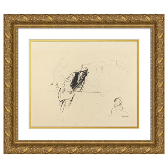 Jean-Louis Forain 24x20 Gold Ornate Framed and Double Matted Museum Art Print Titled - Negotiations at the Trianon Palace, Versailles (C. 1919)