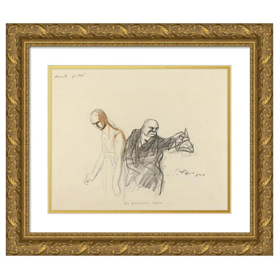 Jean-Louis Forain 24x20 Gold Ornate Framed and Double Matted Museum Art Print Titled - Versailles July. the Germania Signs (Probably 1919)