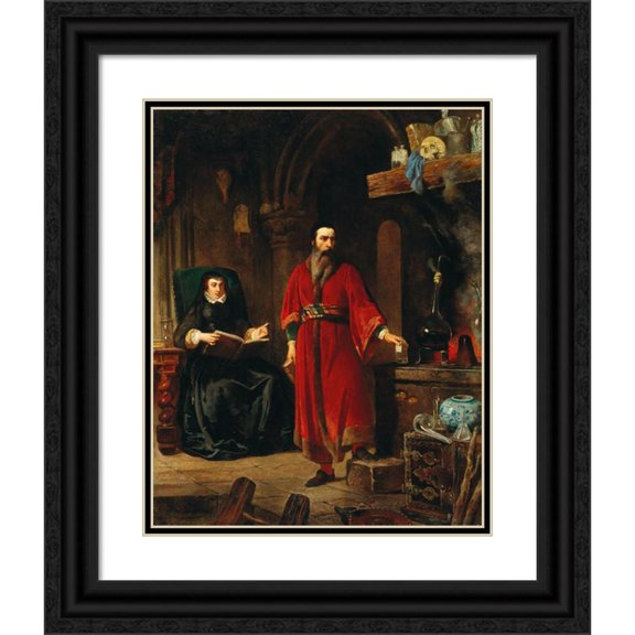 Jean Lulvès 12x14 Black Ornate Wood Framed Double Matted Museum Art Print Titled: Catharine De ’Medici and the Alchemist Cosimo Ruggieri