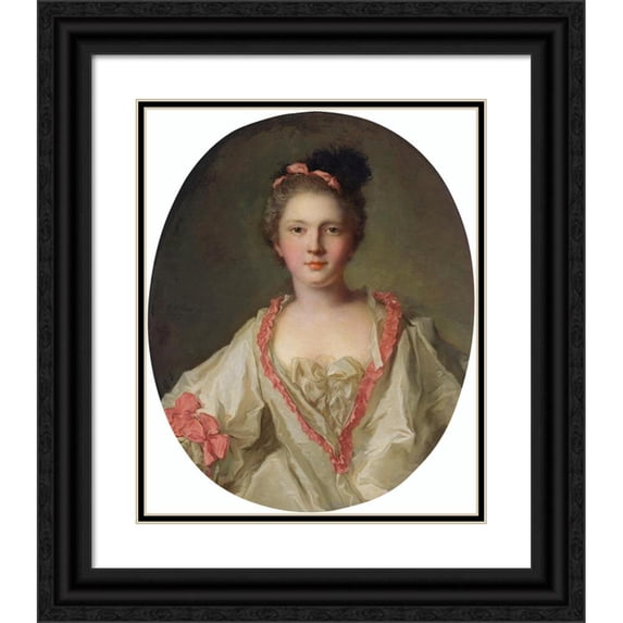 Jean-Marc Nattier 12x14 Black Ornate Wood Framed Double Matted Museum Art Print Titled: Portrait of Marie-Therese Geoffrin (1715-1791), Marquise De La Ferte-Imbault