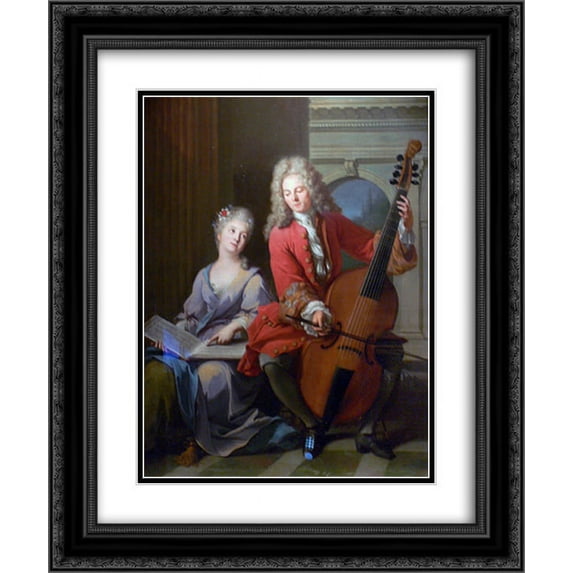 Jean Marc Nattier 2x Matted 20x24 Black Ornate Framed Art Print 'The Music Lesson'