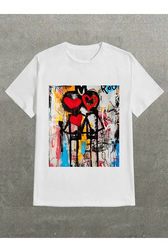 Jean-Michel Basquiat Love Couple ,Casual Print,Comfortable And Versatile,Letter Pattern Pure Cotton 220g Printed T-Shirt