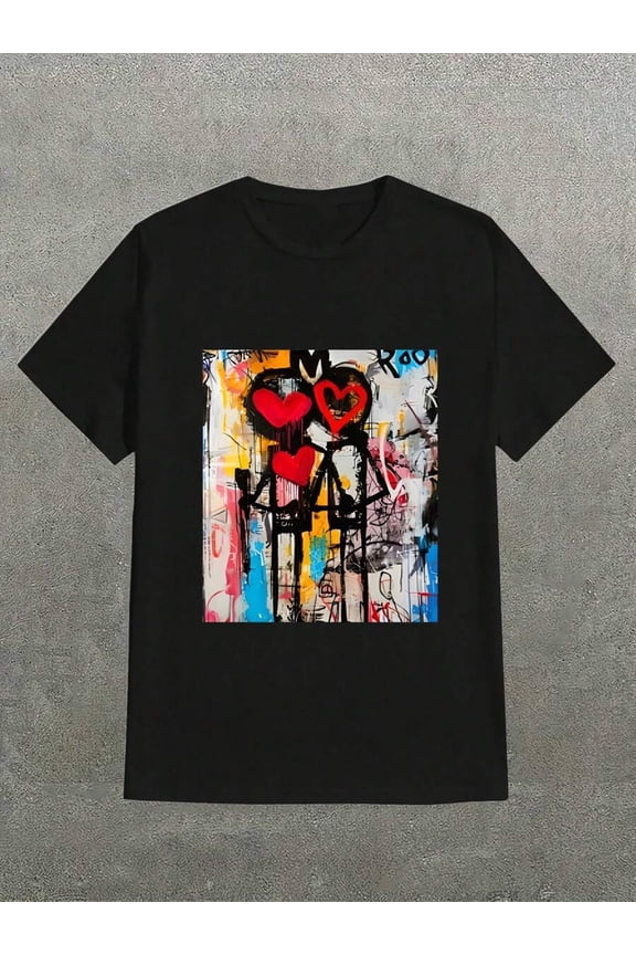 Jean-Michel Basquiat Love Couple ,Casual Print,Comfortable And Versatile,Letter Pattern Pure Cotton 220g Printed T-Shirt