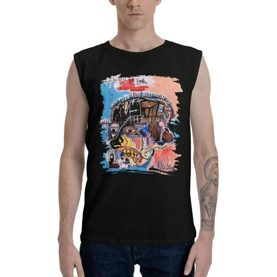 Jean Michel Basquiat Men's Cotton Sleeveless Crewneck T Shirts Vintage Graphic Tees Shirt Tops