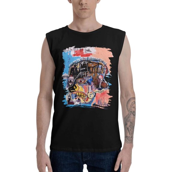 Jean Michel Basquiat Men's Cotton Sleeveless Crewneck T Shirts Vintage Graphic Tees Shirt Tops