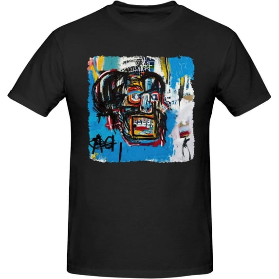 Jean Michel Basquiat Men's T Shirt Cotton Tee Basic Short Sleeve Crewneck Shirt Tops Black