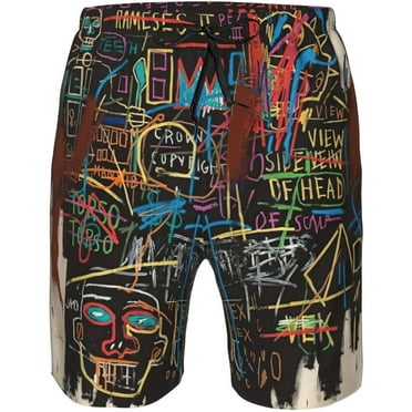 Jean Michel Basquiat Mens Swim Trunks Quick Dry Board Shorts with Mesh Lining, Breathable Fit Beach Shorts Swimwear Bathing Suits