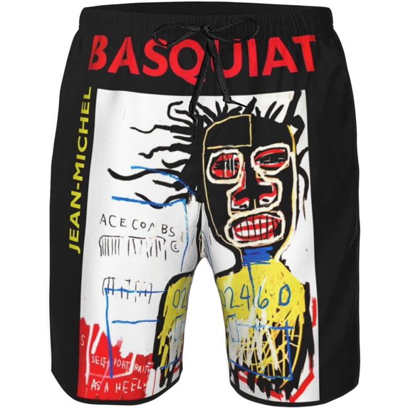 Jean Michel Basquiat Mens Swim Trunks Quick Dry Board Shorts with Mesh Lining, Breathable Fit Beach Shorts Swimwear Bathing Suits