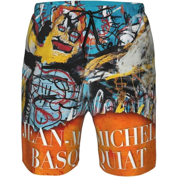 Jean Michel Basquiat Mens Swim Trunks Quick Dry Board Shorts with Mesh Lining, Breathable Fit Beach Shorts Swimwear Bathing Suits