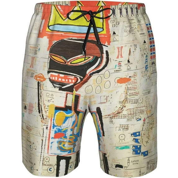 Jean Michel Basquiat Mens Swim Trunks Quick Dry Board Shorts with Mesh Lining, Breathable Fit Beach Shorts Swimwear Bathing Suits