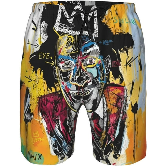 Jean Michel Basquiat Mens Swim Trunks Quick Dry Board Shorts with Mesh Lining, Breathable Fit Beach Shorts Swimwear Bathing Suits