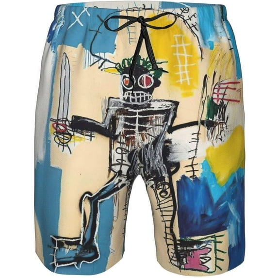 Jean Michel Basquiat Mens Swim Trunks Quick Dry Board Shorts with Mesh Lining, Breathable Fit Beach Shorts Swimwear Bathing Suits