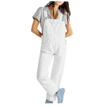 Jean Overalls For Women Straight Leg Baggy Stretchy Denim Adjustable Strap Casual Overall Jumpsuit Loose Fit (XL, White)