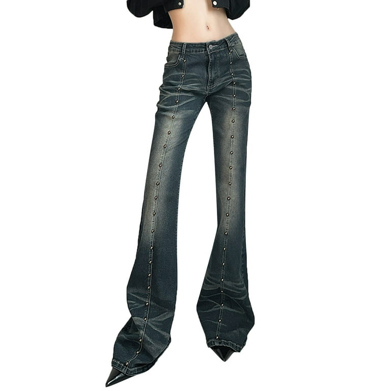 Jean Pants Women 2023 Dark Micro Flare Jeans Fashion Pattern Draping  Feeling Hot Girl Low Waist Casual Pants Jean Long Vest for Women 