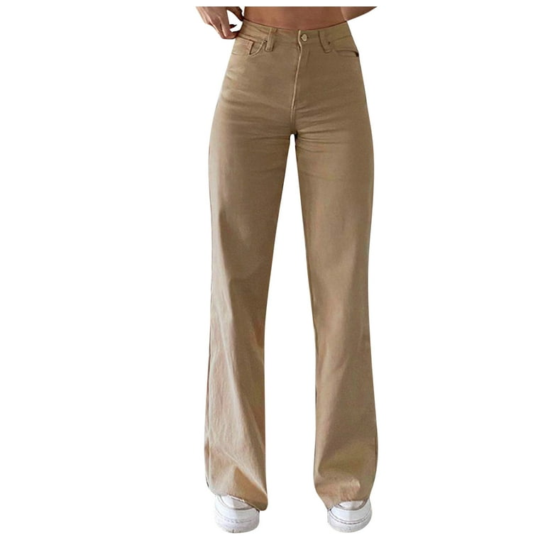 YUNAFFT Women High Waist Casual Wide Leg Long Pants Fashion Womens Casual  Solid Color Elastic Loose Pants Straight Wide Leg Trousers With Pocket 