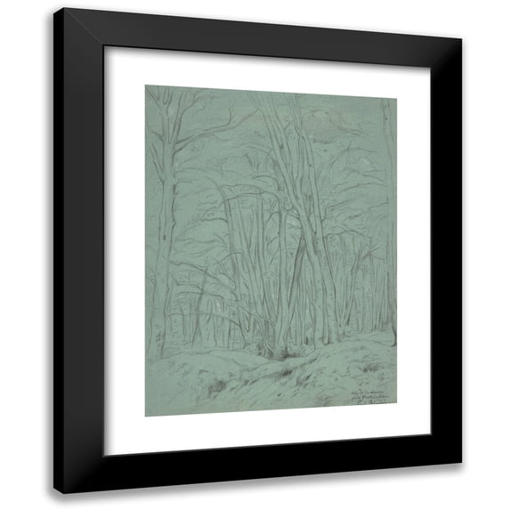 Jean-Paul Flandrin 19x24 Black Modern Framed Museum Art Print Titled - Forest View Near Fontainebleau (19th Century)