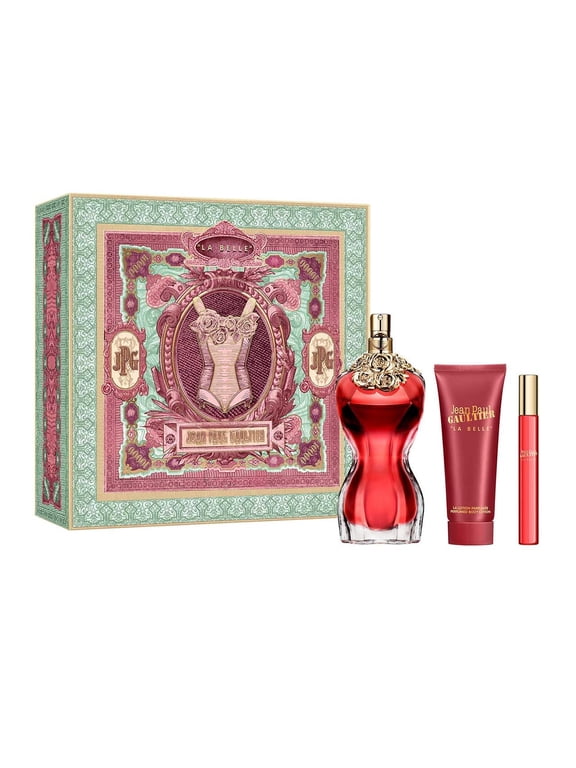 La Belle 3-Piece Set for Women, (3.4 Oz Eau De Parfum Spray + 2.5 Oz Perfumed Body Lotion +0.34 Oz Eau De Parfum Spray)