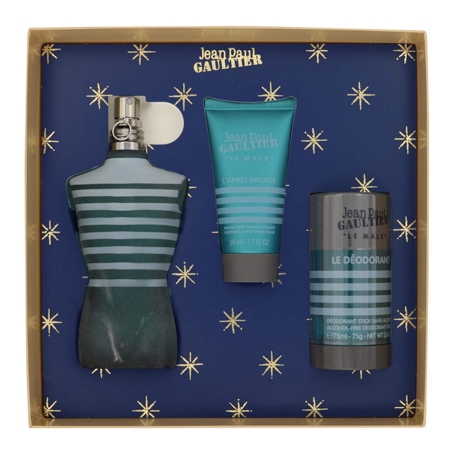 Jean Paul Gaultier Le Male 3-pcs Gift Box For Men (Eau de Toilette spray 4.2 Fl Oz + Aftershave balm 1.7 Fl Oz + Deodorant stick 2.5 Fl Oz)