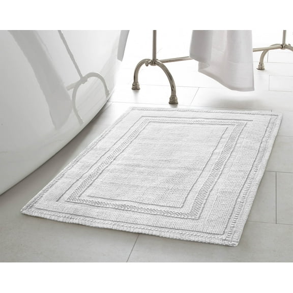 Jean Pierre Cotton Stonewash Racetrack 17x24 in. Bath Rug, White