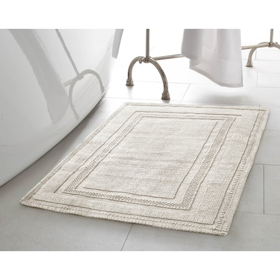 Jean Pierre Cotton Stonewash Racetrack 21x34 in. Bath Rug, Lt Gray