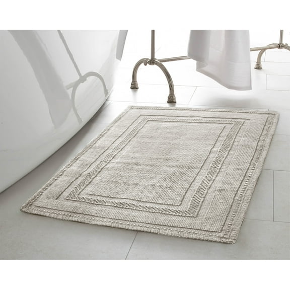 Jean Pierre Cotton Stonewash Racetrack 21x34 in. Bath Rug, Taupe Gray