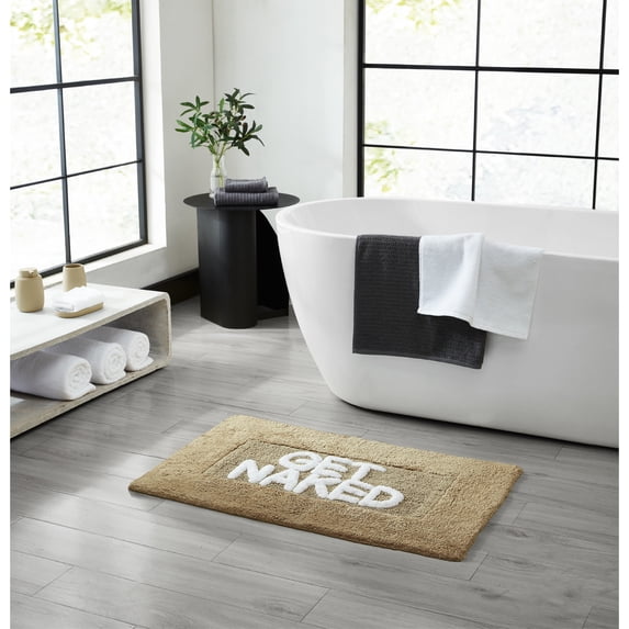 Jean Pierre "Get Naked" 21"x34" Cotton Bath Rug, Linen