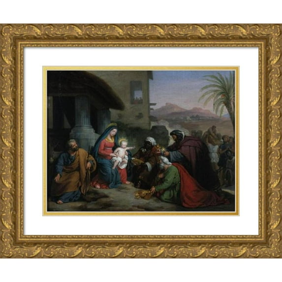 Jean-Pierre Granger 24x19 Gold Ornate Framed and Double Matted Museum Art Print Titled - The Adoration of the Magi (1833)