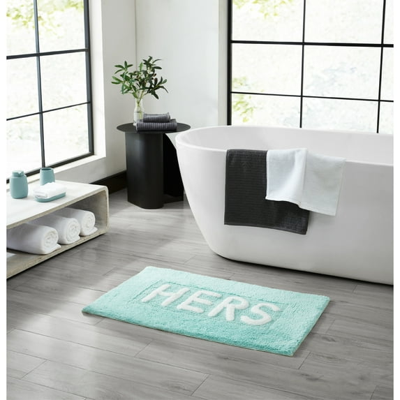 Jean Pierre "Hers" 21"x34" Cotton Bath Rug, Aqua