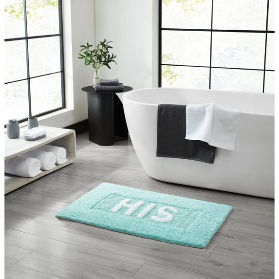 Jean Pierre "His" 21"x34" Cotton Bath Rug, Aqua