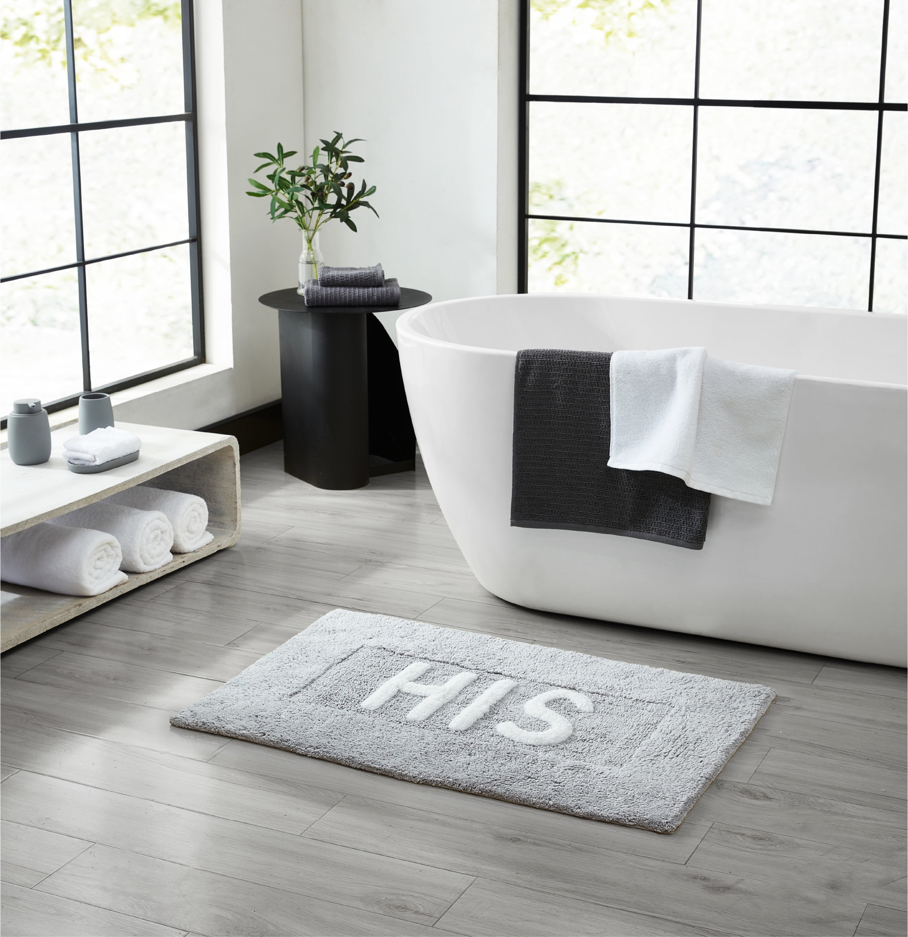 Jean Pierre "His" 21"x34" Cotton Bath Rug, Gray