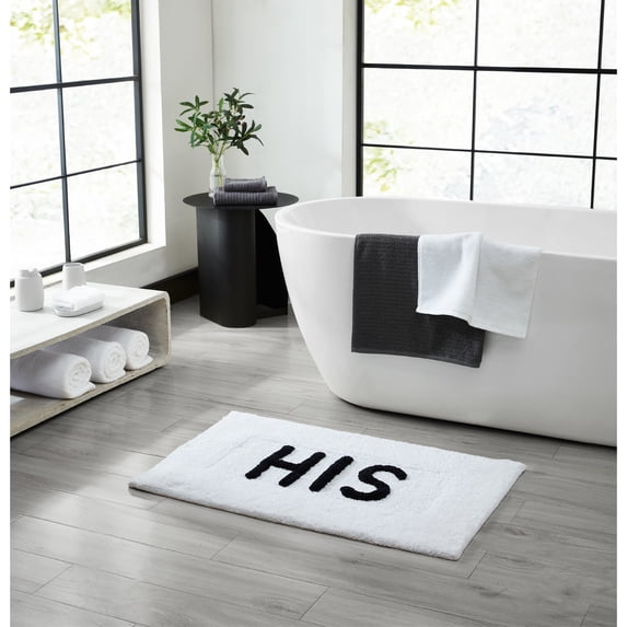 Jean Pierre "His" 21"x34" Cotton Bath Rug, White