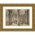 thumbnail image 1 of Jean Pierre Louis Laurent Hoüel 18x13 Gold Ornate Wood Frame and Double Matted Museum Art Print Titled - Visitors with Torches Inside a Circular Building (ca. 1769), 1 of 4
