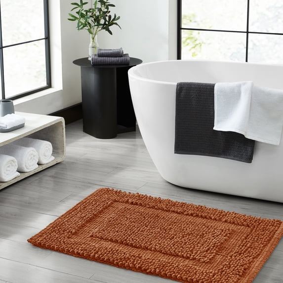 Jean Pierre New York Sophie Border 100% Cotton Bath Mat - Non-Slip Bath Rug - Burnt Orange - 17" x 24"