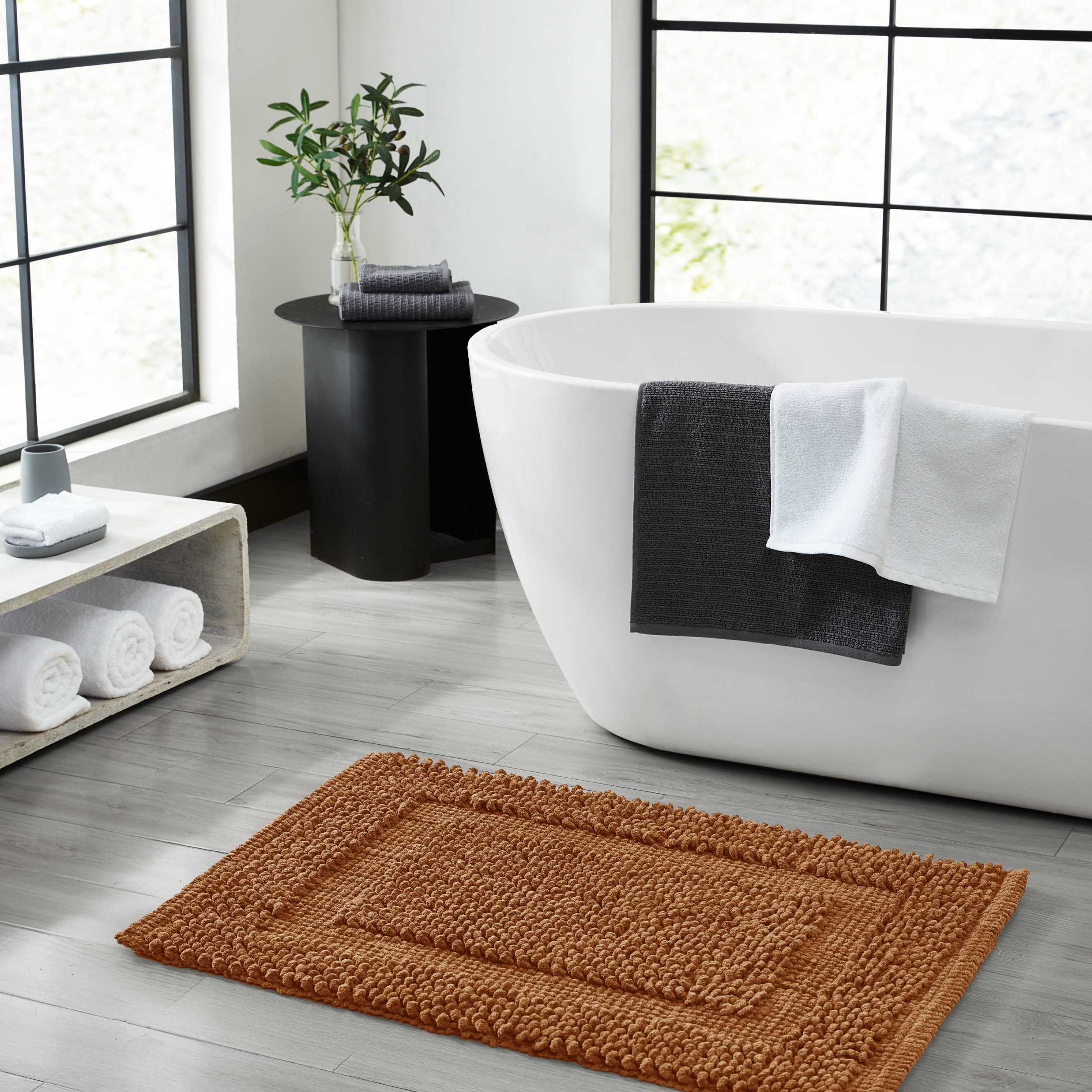 Burnt Orange Cotton Chenille Non-Slip Bath Mat 27" x 45"