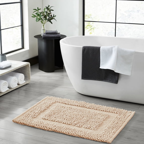 Jean Pierre New York Sophie Border 100% Cotton Bath Mat - Non-Slip Bath Rug - Ivory - 27" x 45"