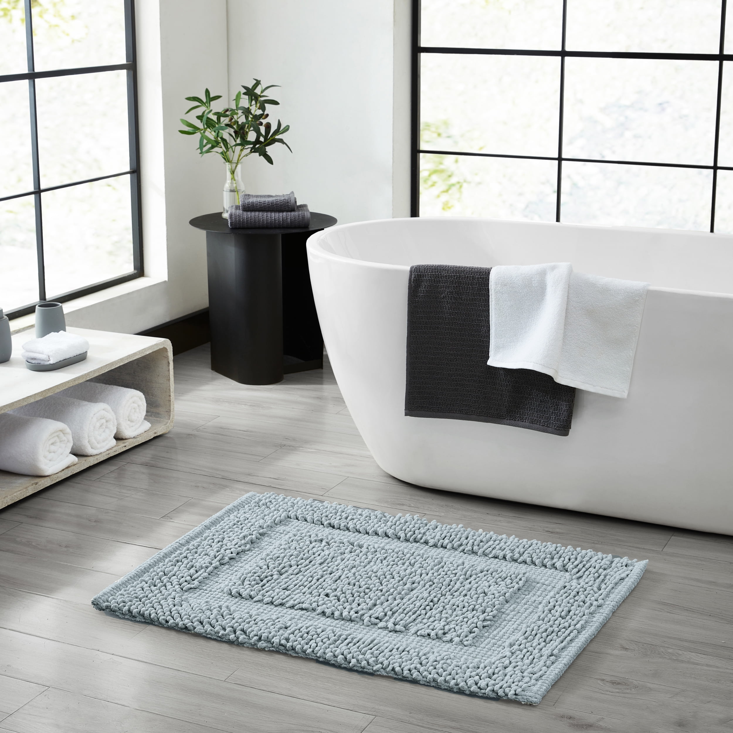 Jean Pierre New York Sophie Border 100 Cotton Bath Mat Non Slip Bath Rug Pale Blue 27 x 45 Walmart