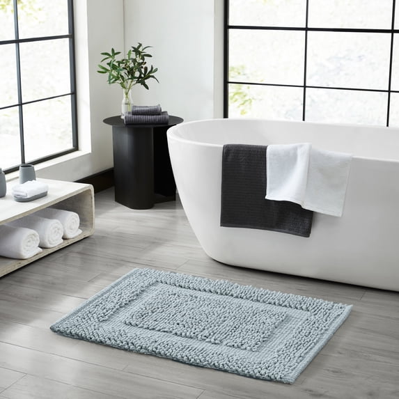 Jean Pierre New York Sophie Border 100% Cotton Bath Mat - Non-Slip Bath Rug - Pale Blue - 27" x 45"