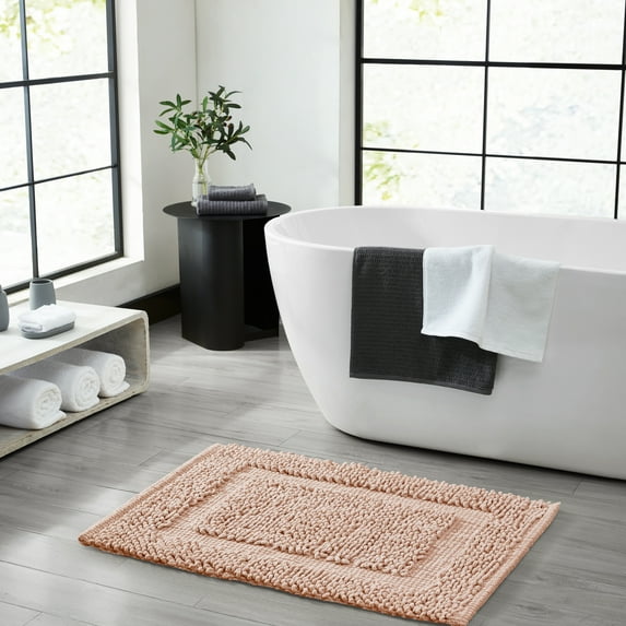 Jean Pierre New York Sophie Border 100% Cotton Bath Mat - Non-Slip Bath Rug - Pink Dusty Rose - 20" x 32"
