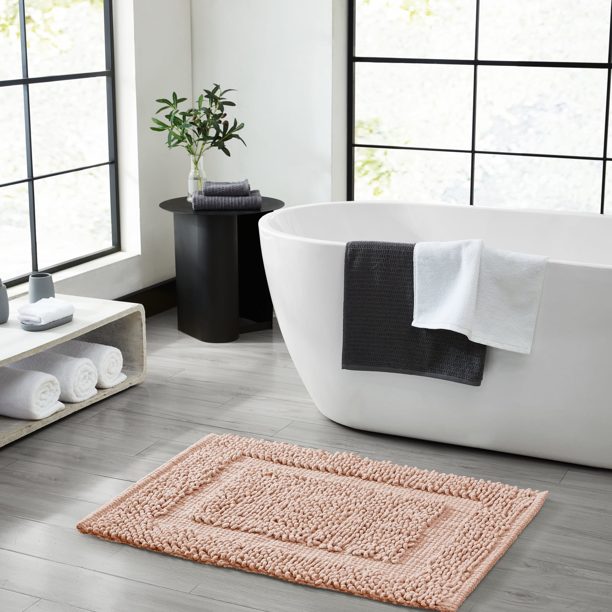 Pink Dusty Rose Cotton Chenille Non-Slip Bath Mat 27" x 45"