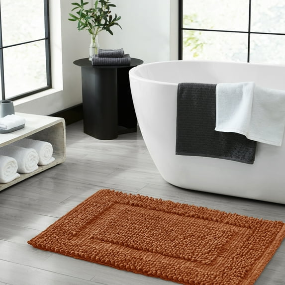 Jean Pierre New York Sophie Border 100% Cotton Non-Slip Bath Mat Set - Burnt Orange - 17x24/20x32