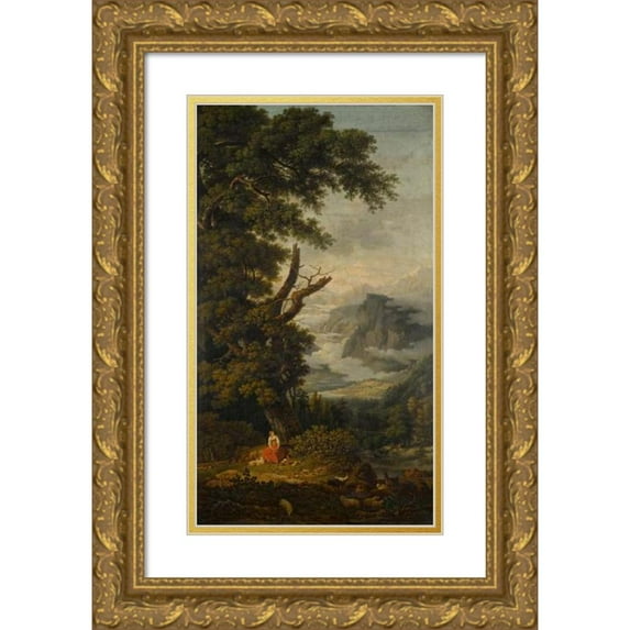 Jean-Pierre Péquignot 12x18 Gold Ornate Wood Frame and Double Matted Museum Art Print Titled - The Shepherdess of the Alps
